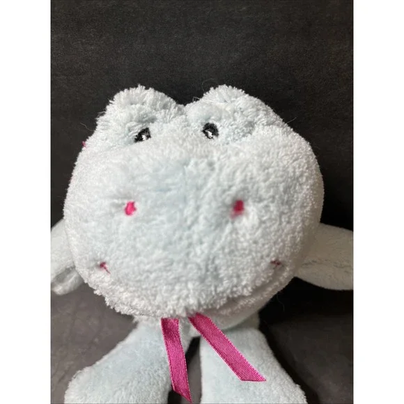 Sugar Loaf Light Blue Frog Plush With Pink Bow Stuffed Animal Lovey Toy - Picture 3 of 10